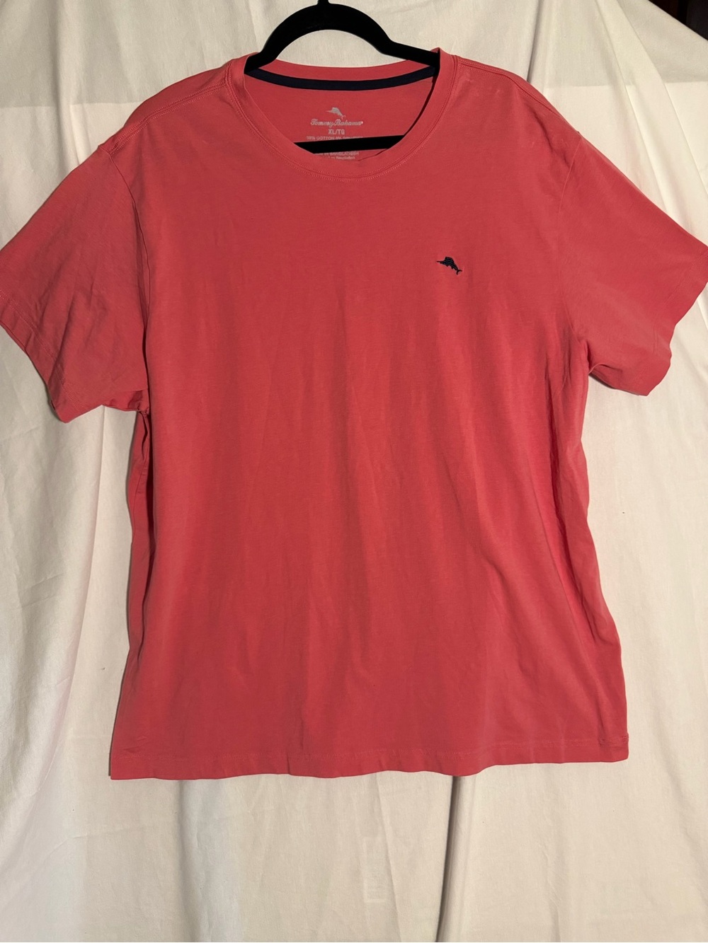 #440 Tommy Bahama Coral Short-Sleeve Crewneck Tee with Navy Dolphin Logo